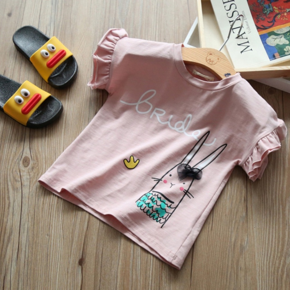 Girls T-shirts Ruffle Short Sleeve Pink Tee Shirts